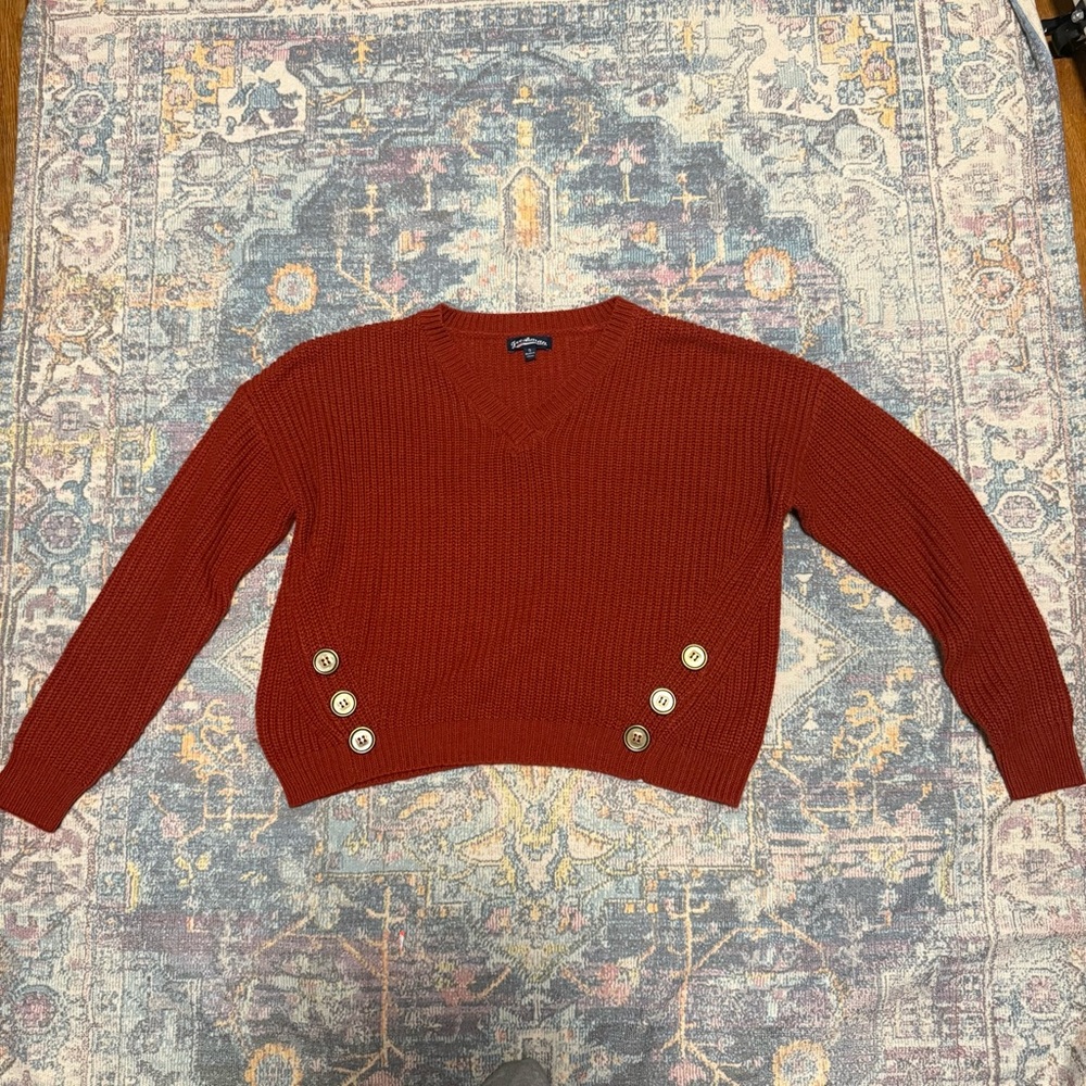 Freshman Rust V-Neck Button-Hem Sweater